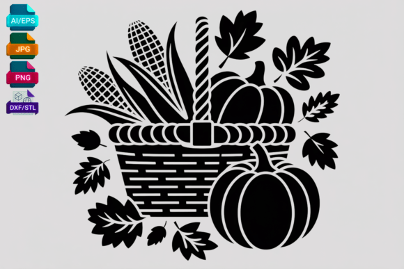 Fall Harvest Basket SVG Pumpkins Corn Graphics