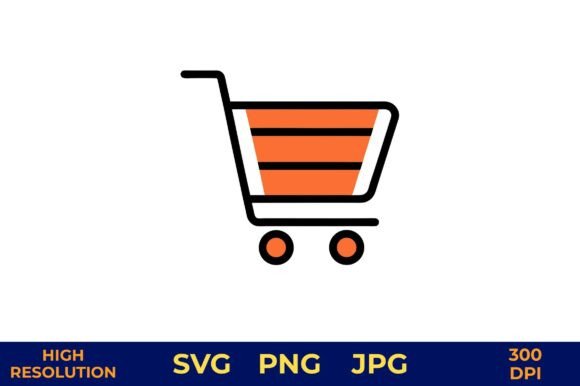 Flat Shopping Cart Icon in Orange: Graphics for Freebies