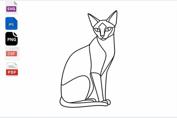 Geometric Cat Outline SVG DXF PNG Files