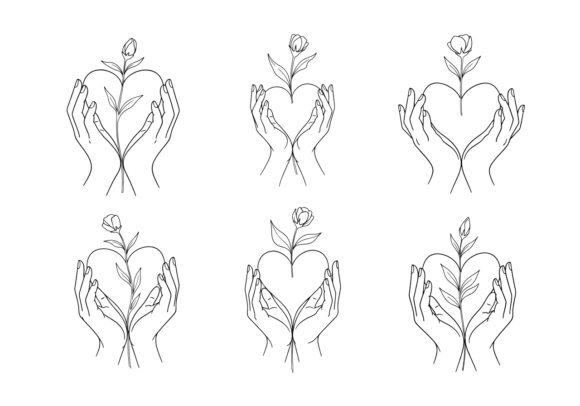 Hands Holding Heart Flower Line Art for Crafts and Graphics