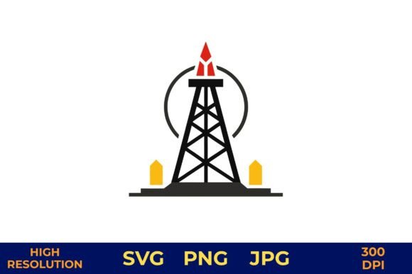 Oil Drilling Rig with Gas Flare Vector Graphics Freebies