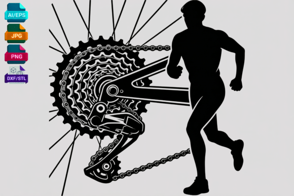 Runner and Bicycle Chain Silhouette SVG for Crafts and Graphics