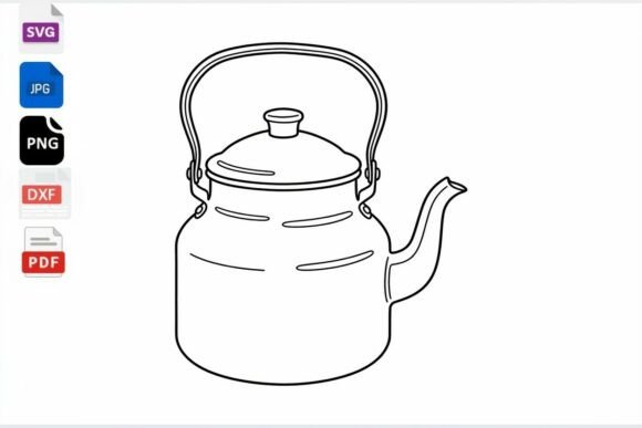 Vintage Kettle SVG Clipart Line Art