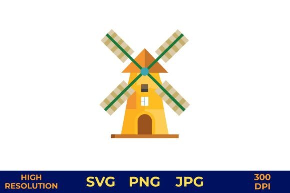 Windmill Vector Icon on White Backdrop Graphics